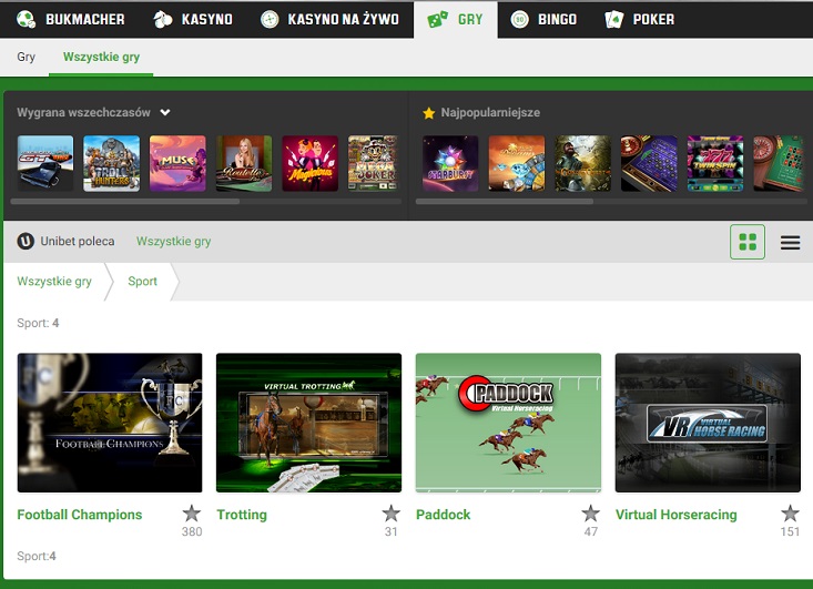 Sekcja kasyna w Unibet