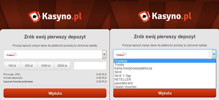 Metody wpłaty na Kasyno.pl